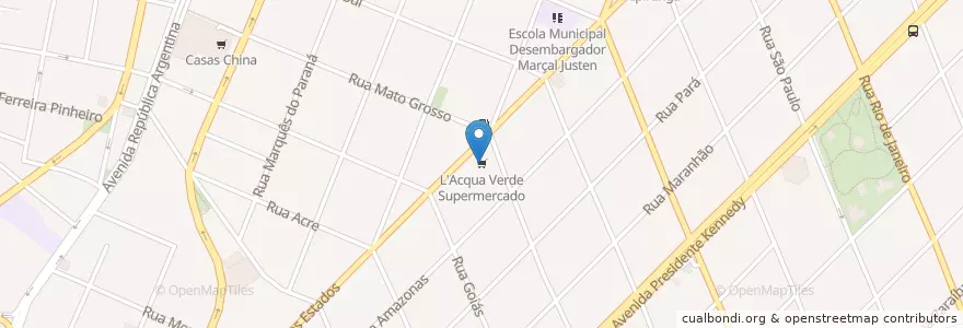 Mapa de ubicacion de L'Acqua Verde Supermercado en Brasil, Región Sur, Estado De Paraná, Região Geográfica Intermediária De Curitiba, Região Metropolitana De Curitiba, Microrregião De Curitiba, Curitiba.