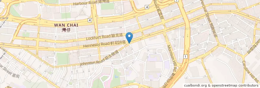 Mapa de ubicacion de 明明車仔麵專門店 Ming Ming Cart Noodle Bar en Китай, Гуандун, Гонконг, Гонконг, Новые Территории, 灣仔區 Wan Chai District.