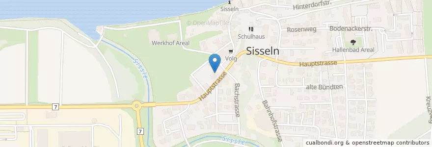 Mapa de ubicacion de Postagentur 4334 Sisseln AG en Schweiz/Suisse/Svizzera/Svizra, Aargau, Bezirk Laufenburg, Sisseln.