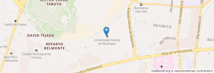 Mapa de ubicacion de Universidad Central de Nicaragua en Никарагуа, Departamento De Managua, Managua (Municipio).