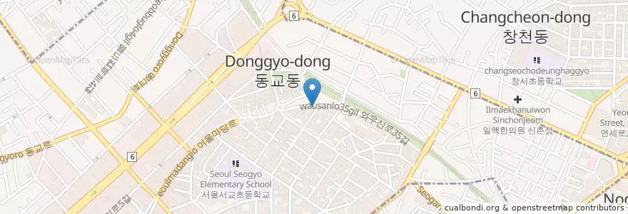 Mapa de ubicacion de 홍구삼겹 en 大韓民国, ソウル, 麻浦区, 西橋洞.