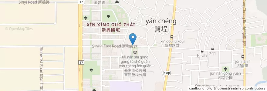 Mapa de ubicacion de 鹽埕圖書館站 en Taiwán, 臺南市, 南區.