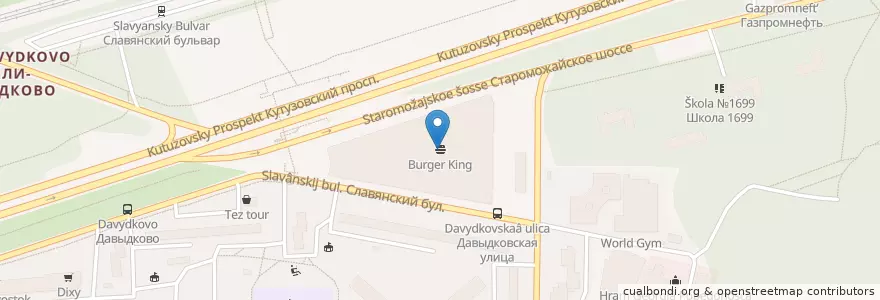 Mapa de ubicacion de Бургер Кинг en Rusia, Distrito Federal Central, Москва, Западный Административный Округ, Район Фили-Давыдково.
