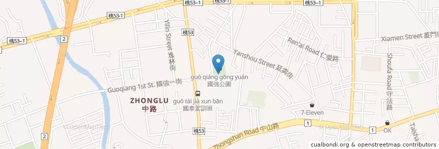Mapa de ubicacion de 國強公園 en Taiwán, Taoyuan, 桃園區.