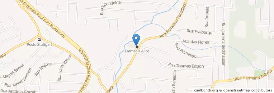 Mapa de ubicacion de Farmácia Alice en البَرَازِيل, المنطقة الجنوبية, سانتا كاتارينا, Região Geográfica Intermediária De Blumenau, Microrregião De Blumenau, بلوميناو.