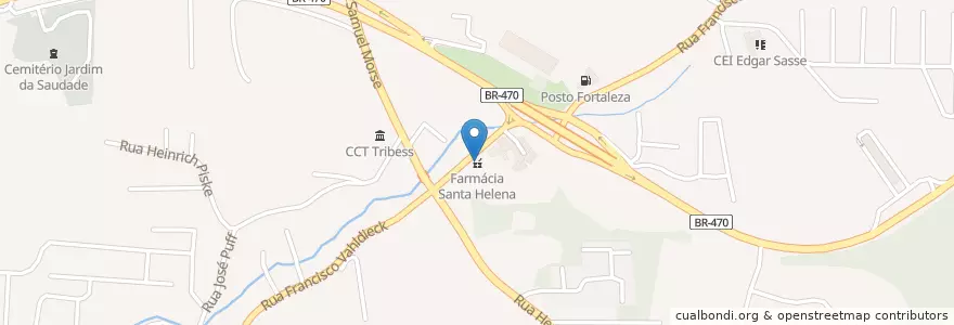 Mapa de ubicacion de Farmácia Santa Helena en 巴西, 南部, 圣卡塔琳娜, Região Geográfica Intermediária De Blumenau, Microrregião De Blumenau, 布盧梅瑙.