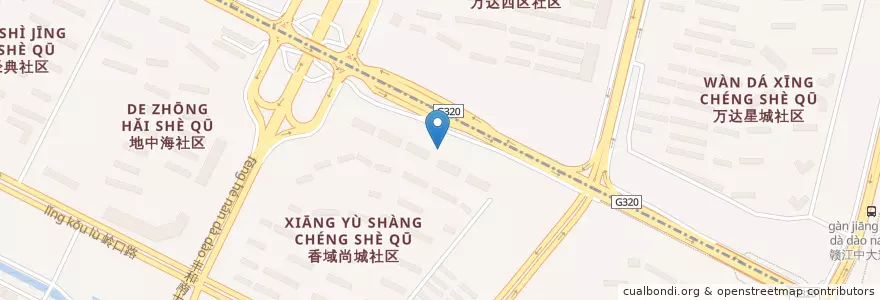 Mapa de ubicacion de 香域尚城社区便民惠民服务站 en China, Jiangxi, Nanchang, Honggutan New District, 红角洲管理处.