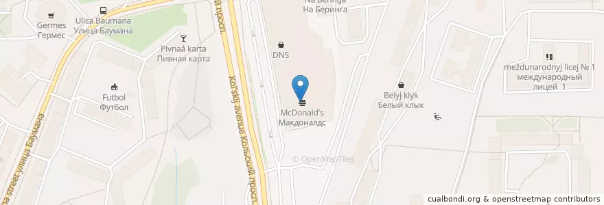 Mapa de ubicacion de Макдоналдс en روسيا, Северо-Западный Федеральный Округ, Мурманская Область, Городской Округ Мурманск.