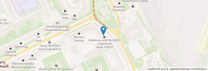 Mapa de ubicacion de Post Bank en Russia, Northwestern Federal District, Arkhangelsk Oblast, Primorsky District, Городской Округ Архангельск.