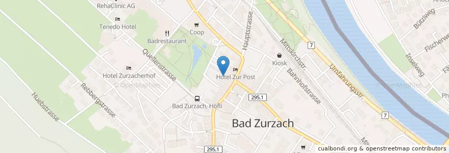 Mapa de ubicacion de Dr. med. dent. Frei Marcel en Schweiz/Suisse/Svizzera/Svizra, Aargau, Bezirk Zurzach, Bad Zurzach.