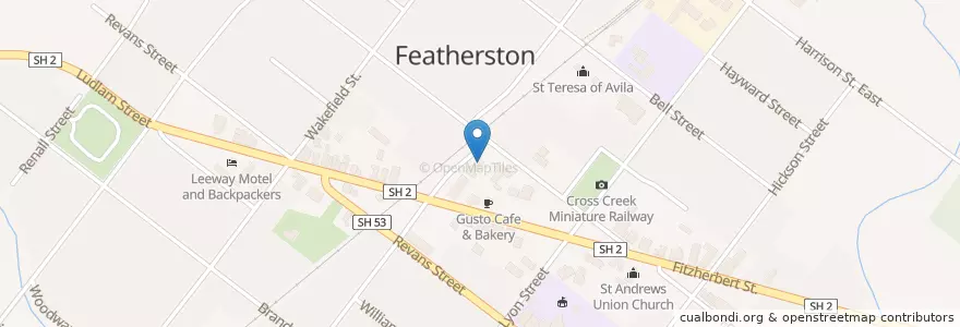 Mapa de ubicacion de Featherston Police Station en نيوزيلندا, Wellington, South Wairarapa District, Featherston Community.
