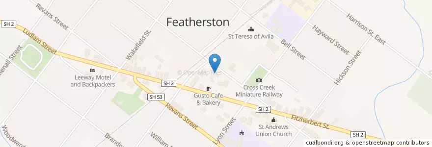 Mapa de ubicacion de Featherston Volunteer Fire Brigade en Nieuw-Zeeland, Wellington, South Wairarapa District, Featherston Community.
