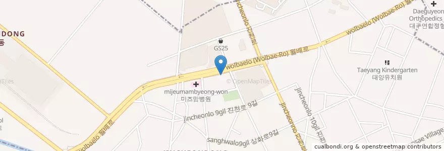 Mapa de ubicacion de 카페베네 en Zuid-Korea, Daegu, 달서구, 진천동.