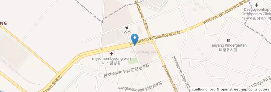 Mapa de ubicacion de 던킨도너츠 en كوريا الجنوبية, ديغو, 달서구, 진천동.