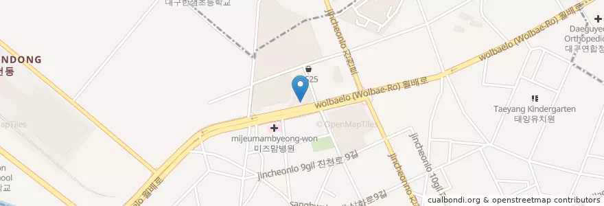 Mapa de ubicacion de 봉구스밥버거 대구진천점 en Республика Корея, Тэгу, 달서구, 진천동.