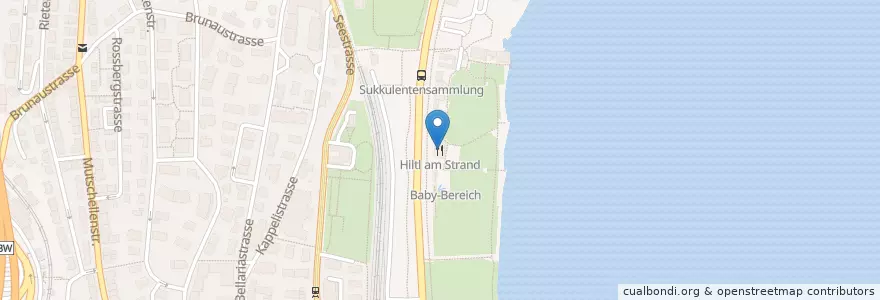 Mapa de ubicacion de Hiltl am Strand en Schweiz/Suisse/Svizzera/Svizra, Zürich, Bezirk Zürich, Zürich.