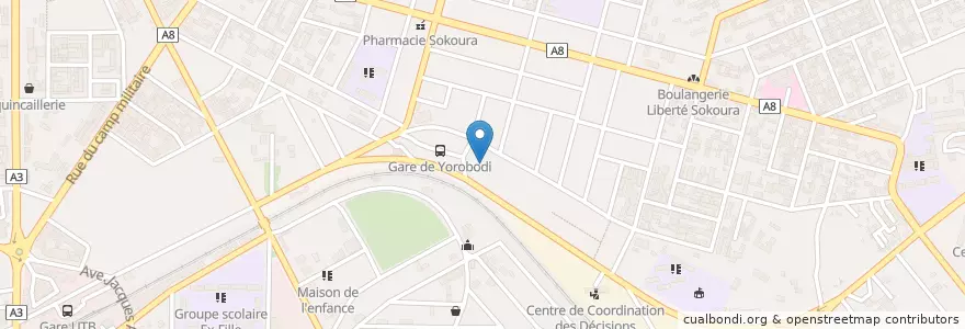 Mapa de ubicacion de Gare d'Abengourou en Costa De Marfil, Vallée Du Bandama, Gbêkê.