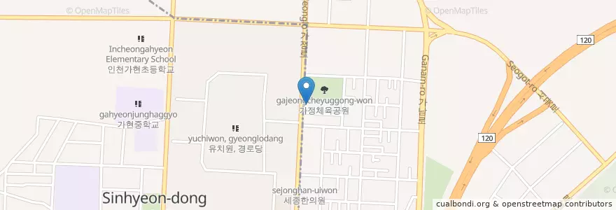 Mapa de ubicacion de 정다운온누리약국 en 대한민국, 인천, 서구, 가정동.