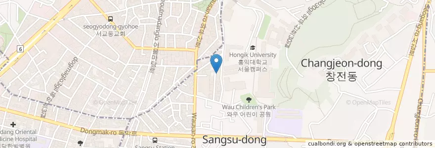 Mapa de ubicacion de 블루스 커피 en 大韓民国, ソウル, 麻浦区, 서강동, 西橋洞.
