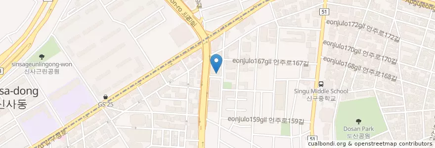 Mapa de ubicacion de 더성형외과의원 en Südkorea, Seoul, 강남구, 신사동, 압구정동.