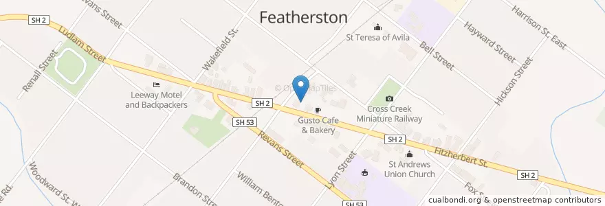 Mapa de ubicacion de Kiwibank Featherston en Neuseeland, Wellington, South Wairarapa District, Featherston Community.