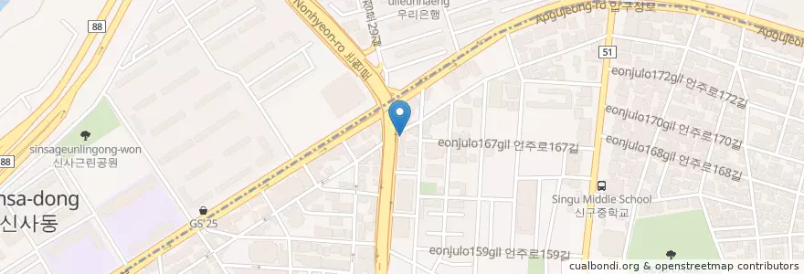 Mapa de ubicacion de 베이징덕 en Corée Du Sud, Séoul, 강남구, 신사동, 압구정동.