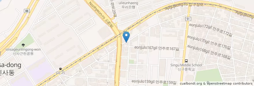 Mapa de ubicacion de CU 압구정역점;외환은행 en Республика Корея, Сеул, 강남구, 신사동, 압구정동.