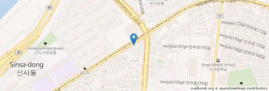 Mapa de ubicacion de 레알성형외과 en South Korea, Seoul, Gangnam-Gu, Sinsa-Dong, Apgujeong-Dong.