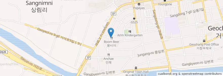 Mapa de ubicacion de 붐비어 en 대한민국, 경상남도, 거창군.