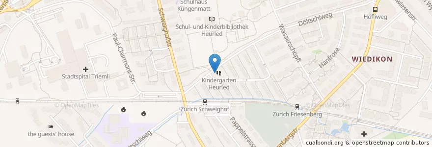 Mapa de ubicacion de Kindergarten Döltschiweg 1 + 2 en Switzerland, Zurich, District Zurich, Zurich.