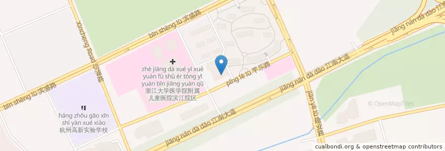 Mapa de ubicacion de 中国银行 en الصين, تشيجيانغ, هانغتشو, 滨江区, 长河街道.