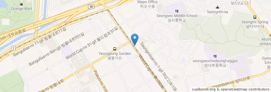 Mapa de ubicacion de 豬腳鬼神족발귀신 en کره جنوبی, سئول, 마포구, 성산1동, 성산1동.