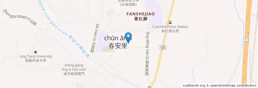 Mapa de ubicacion de 春安里福德祠 en 臺灣, 臺中市, 南屯區.