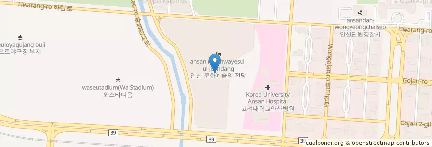 Mapa de ubicacion de 별무리극장 en Республика Корея, Кёнгидо, 안산시, 단원구.