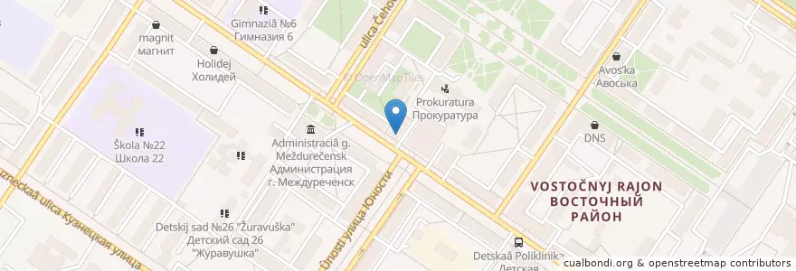 Mapa de ubicacion de Бережная аптека en Rusia, Distrito Federal De Siberia, Kémerovo, Междуреченский Городской Округ.