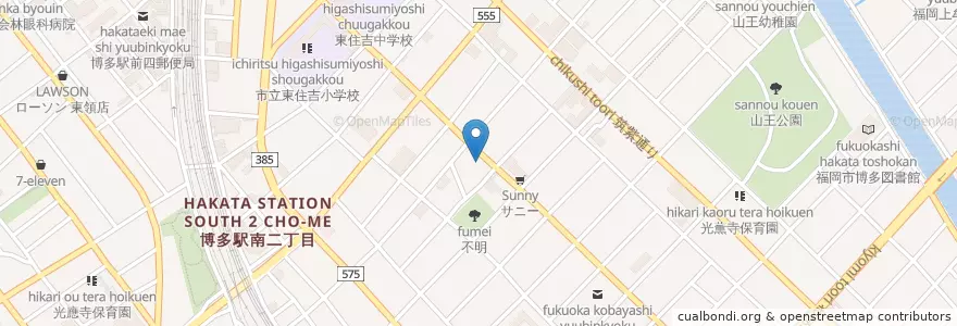 Mapa de ubicacion de お好み焼き・しょうが焼き en Japonya, 福岡県, 福岡市, 博多区.