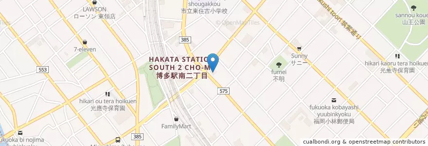 Mapa de ubicacion de 手打ちうどん　かわべ en Japan, 福岡県, Fukuoka, 博多区.