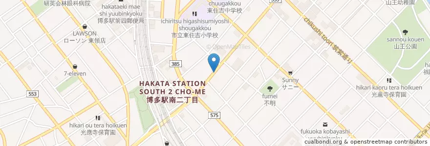 Mapa de ubicacion de 焼き鳥　大政 en Japan, 福岡県, Fukuoka, 博多区.