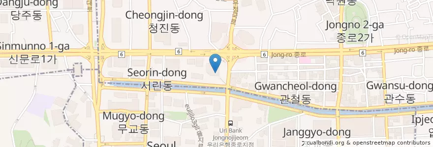 Mapa de ubicacion de KB국민은행 서린동지점 en Südkorea, Seoul, 종로1·2·3·4가동.