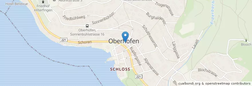 Mapa de ubicacion de Oberhofen en Suiza, Berna, Verwaltungsregion Oberland, Verwaltungskreis Thun, Oberhofen Am Thunersee.
