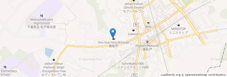 Mapa de ubicacion de 廣龍寺 (Koryuji) en Japón, Prefectura De Chiba, Matsudo.