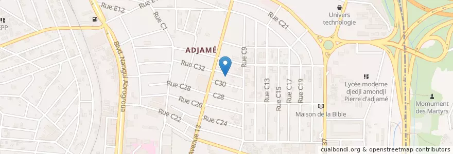 Mapa de ubicacion de Gare Gamon Transport Adjamé en Côte D’Ivoire, Abidjan, Adjamé.