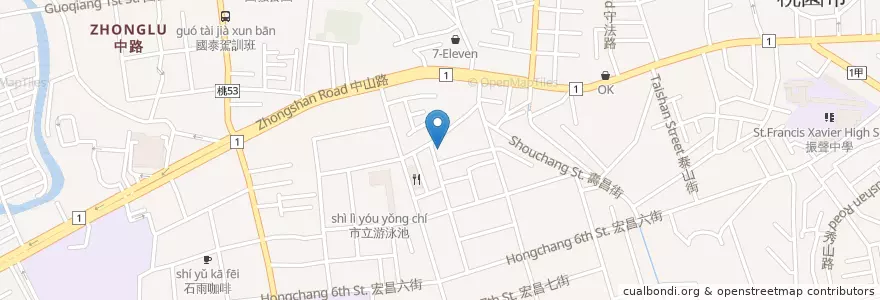 Mapa de ubicacion de 中路郵局 en Taïwan, Taoyuan, District De Taoyuan.