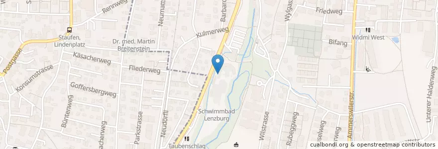 Mapa de ubicacion de Schwimmbadrestaurant en Schweiz/Suisse/Svizzera/Svizra, Aargau, Bezirk Lenzburg, Lenzburg.