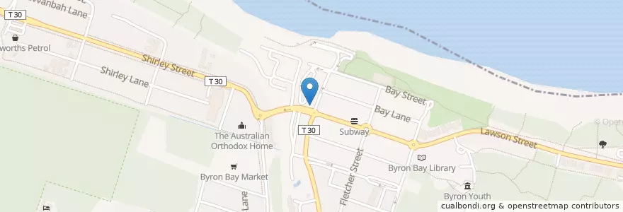 Mapa de ubicacion de Sweet Byron Frozen Yoghurt & Juice Bar en Australië, Nieuw-Zuid-Wales, Byron Shire Council.
