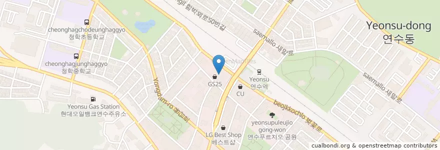 Mapa de ubicacion de CGV 연수역 en كوريا الجنوبية, إنتشون, 연수구, 연수동.