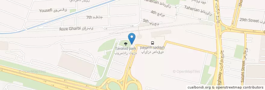 Mapa de ubicacion de ایستگاه تاکسی جنوب مترو صادقیه en イラン, テヘラン, شهرستان تهران, テヘラン, بخش مرکزی شهرستان تهران.