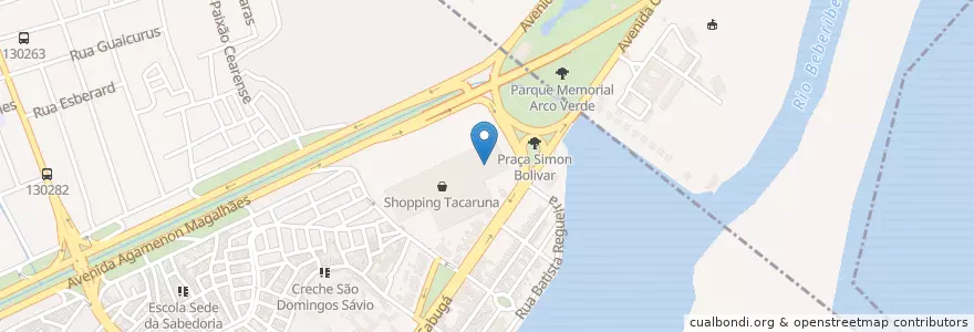 Mapa de ubicacion de Cinema UCI Kinoplex Shopping Tacaruna en 巴西, 东北部, 伯南布哥, Região Geográgica Imediata Do Recife, Região Geográfica Intermediária Do Recife, Região Metropolitana Do Recife, 累西腓.