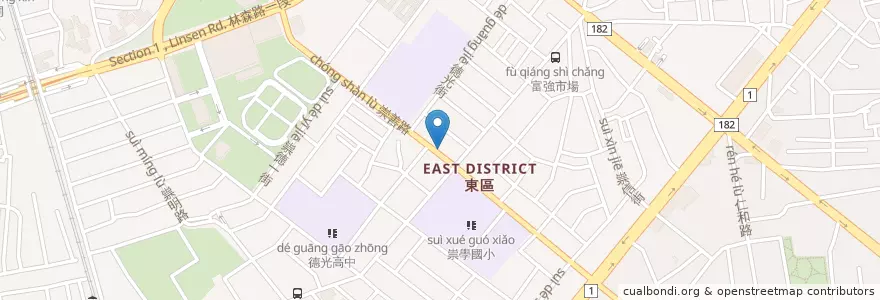 Mapa de ubicacion de 菓子手作吐司盒子 en Taiwán, 臺南市, 東區.