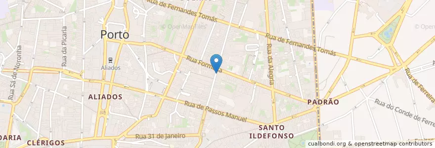 Mapa de ubicacion de Amorino en 葡萄牙, 北部大區, Área Metropolitana Do Porto, Porto, Porto, Cedofeita, Santo Ildefonso, Sé, Miragaia, São Nicolau E Vitória.